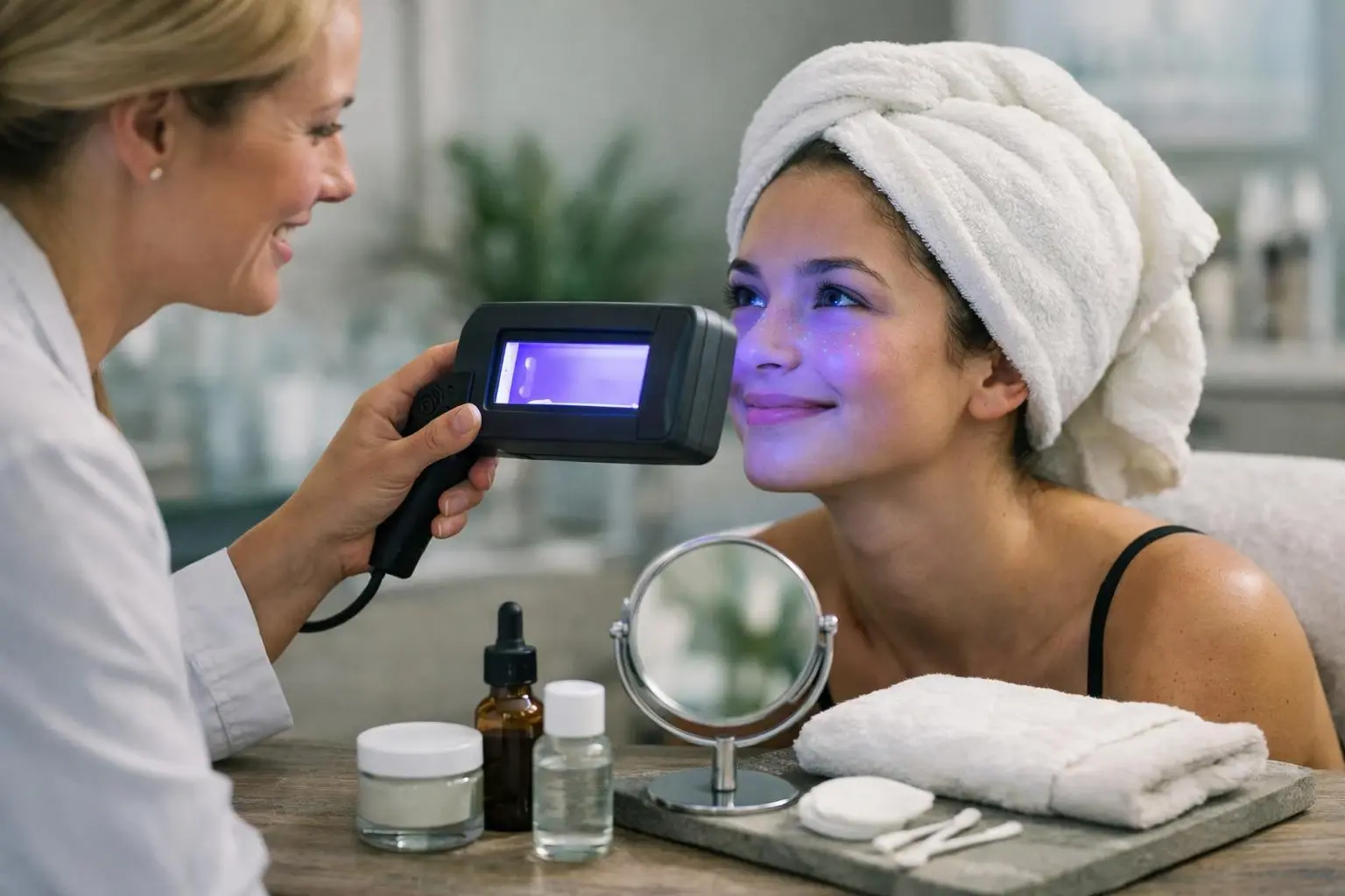 How Wood's Lamp Examination applies to Beauty Salon services in West Palm Beach, United States—practical illustration